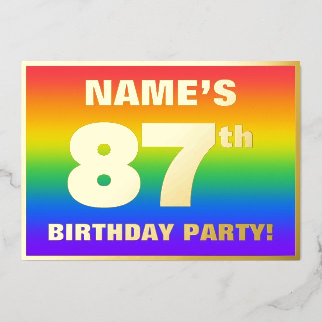 87th Birthday Party: Fun, Colorful Rainbow Pattern (Front)