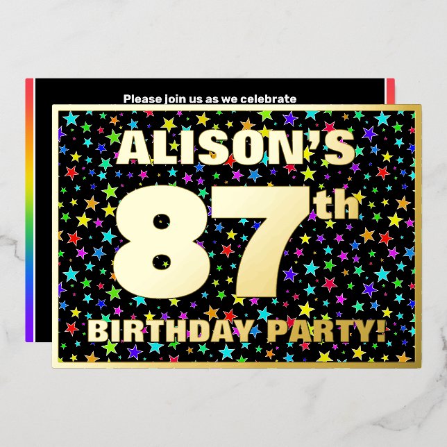 87th Birthday Party — Fun, Colourful Stars Pattern (Front/Back)