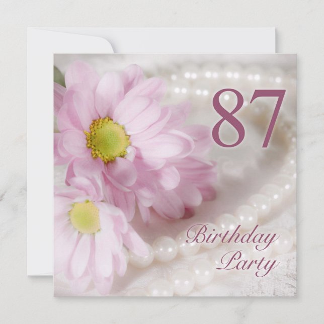 87th Birthday party invitation with daisies (Front)