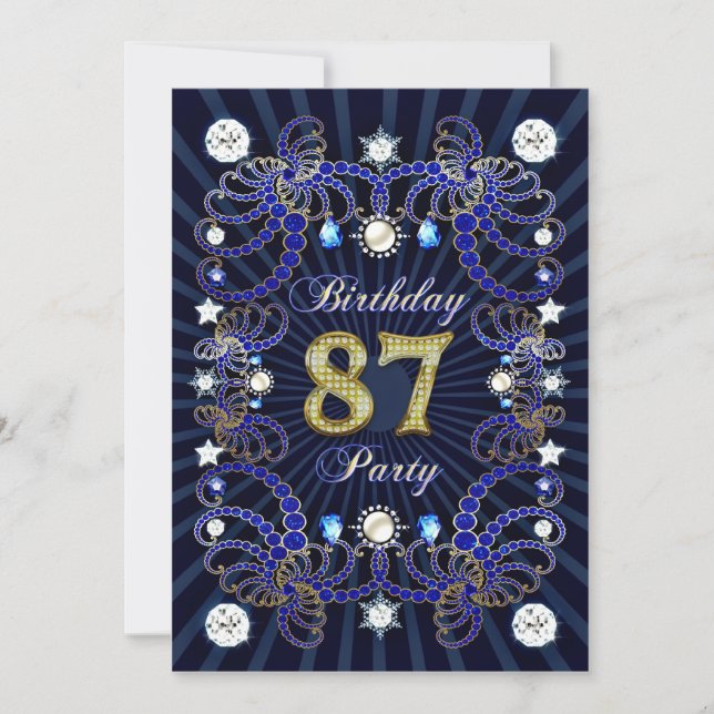 87th birthday party invite with masses of jewels (Front)
