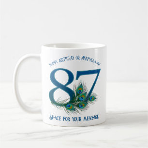 87th Birthday Peacock Feather Customizable Coffee Mug