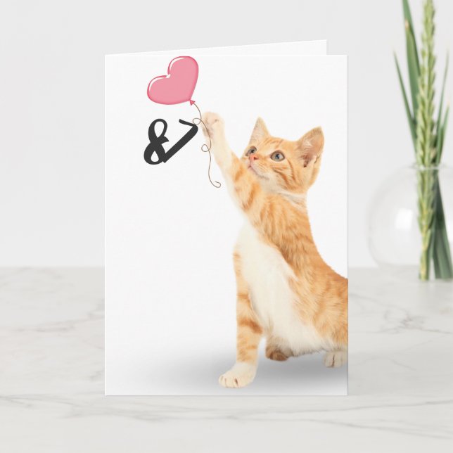 87th birthday tabby cat with heart balloon card (Front)