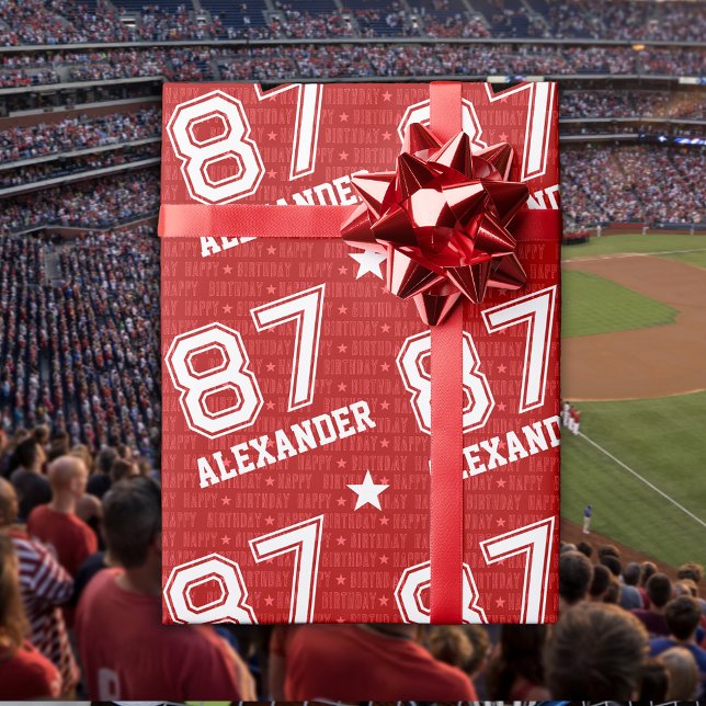 87th Birthday Typography Red Wrapping Paper (Creator Uploaded)