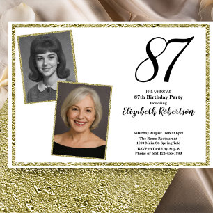 87th Custom Photo White and Gold  Invitation