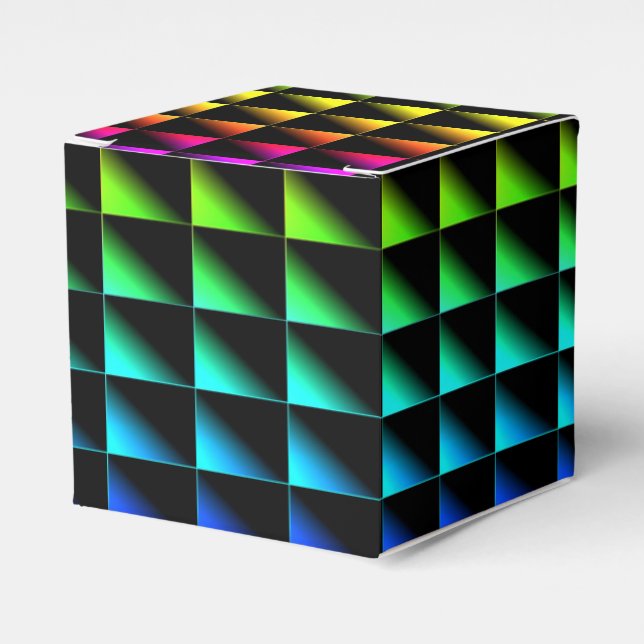 882894 TRIANGLES COLOURFUL BLACK NEON DISCO PATTER FAVOR BOX (Front Side)