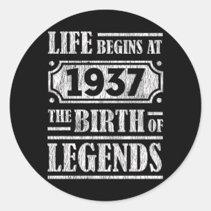 88 Year Old 1937 Birth Of Legend 88th Birthday Classic Round Sticker