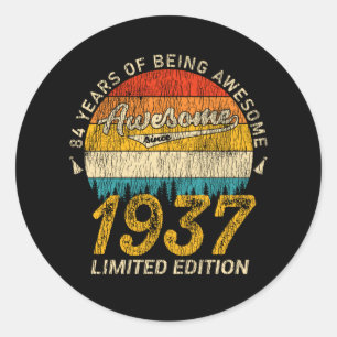 88 Year Old Bday 1937 Awesome 88th Birthday Gift Classic Round Sticker