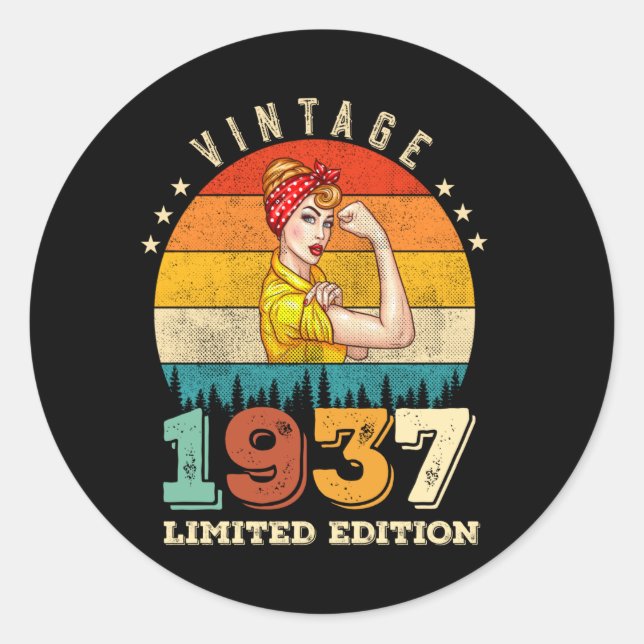 88 Year Old Bday 1937 Vintage 88th Birthday Women Classic Round Sticker (Front)