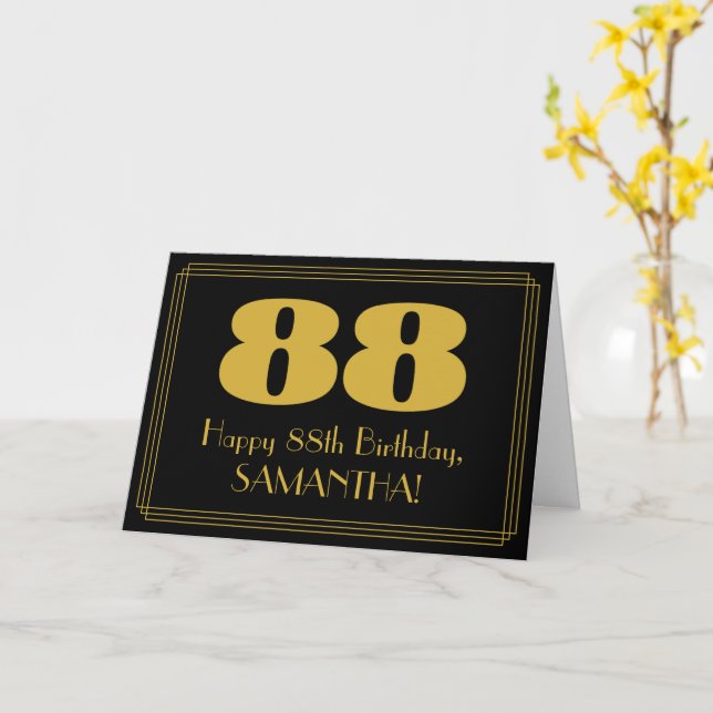 88th Birthday: Art Deco Inspired Look "88" & Name Card (Yellow Flower)