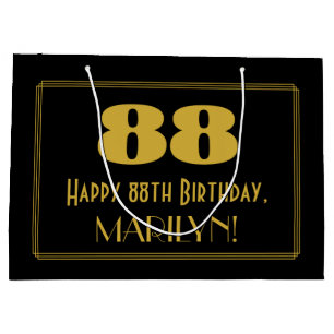 88th Birthday — Art Deco Inspired Look "88" & Name Large Gift Bag