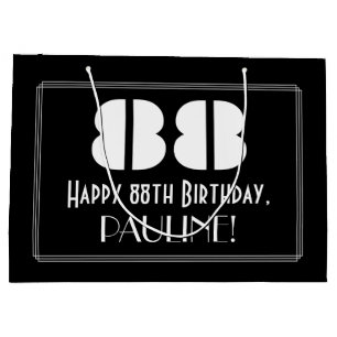 88th Birthday ~ Art Deco Inspired Look "88" + Name Large Gift Bag