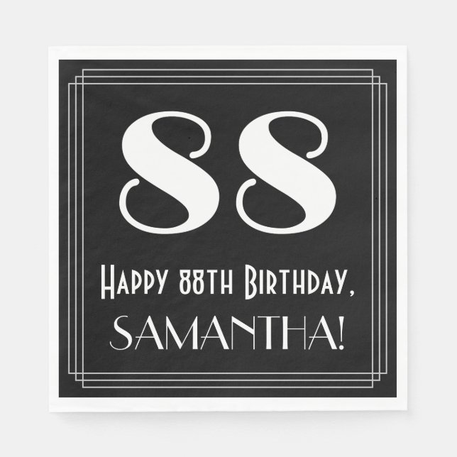 88th Birthday ~ Art Deco Inspired Look "88", Name Napkin (Front)