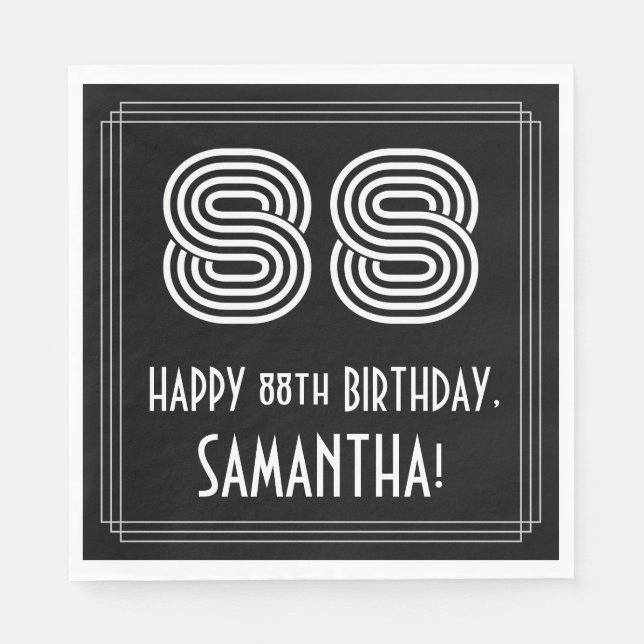 88th Birthday: Art Deco Inspired Look "88" + Name Napkin (Front)