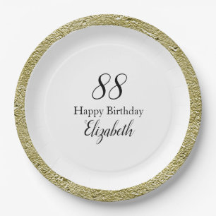 88th Birthday Black White and Gold Paper Plate