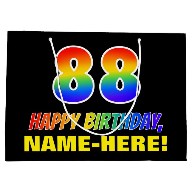 88th Birthday: Bold, Fun, Simple, Rainbow 88 Large Gift Bag (Back)