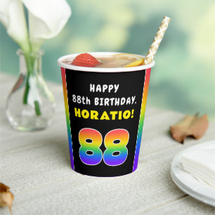 88th Birthday: Colorful Rainbow # 88, Custom Name Paper Cups