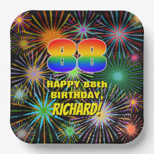 88th Birthday: Colourful, Fun Celebratory Firework Paper Plate