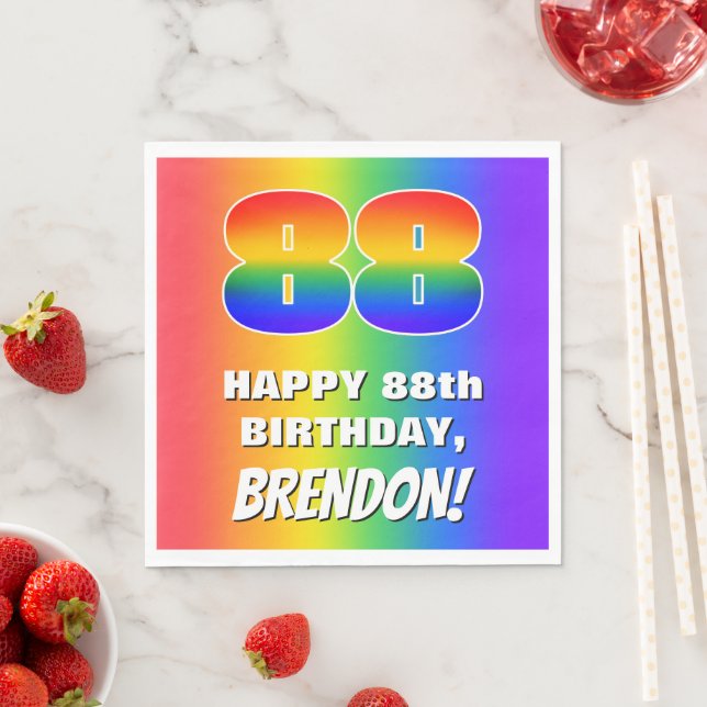 88th Birthday: Colourful, Fun Rainbow Pattern # 88 Napkin (Insitu)