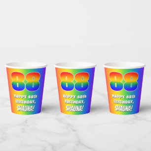 88th Birthday: Colourful, Fun Rainbow Pattern # 88 Paper Cups