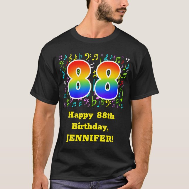 88th Birthday: Colourful Music Symbols, Rainbow 88 T-Shirt (Front)