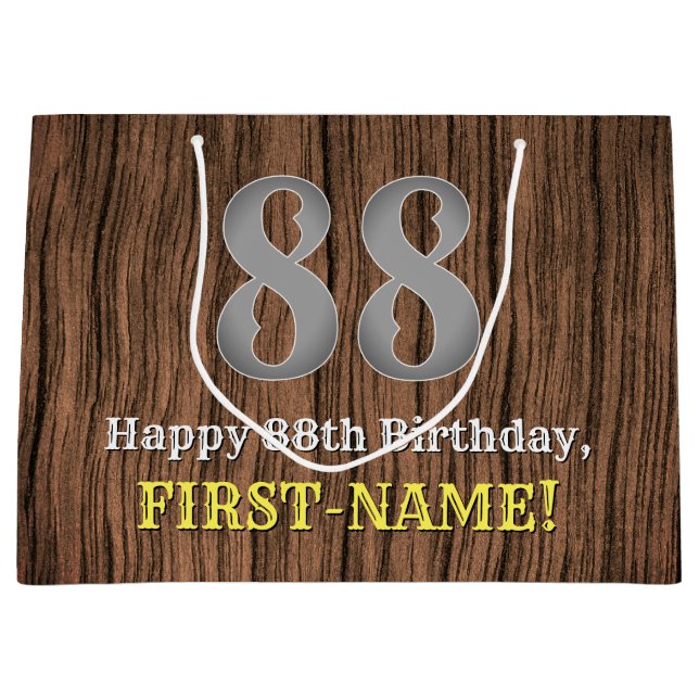 88th Birthday: Country Western Inspired Look, Name Large Gift Bag (Front)