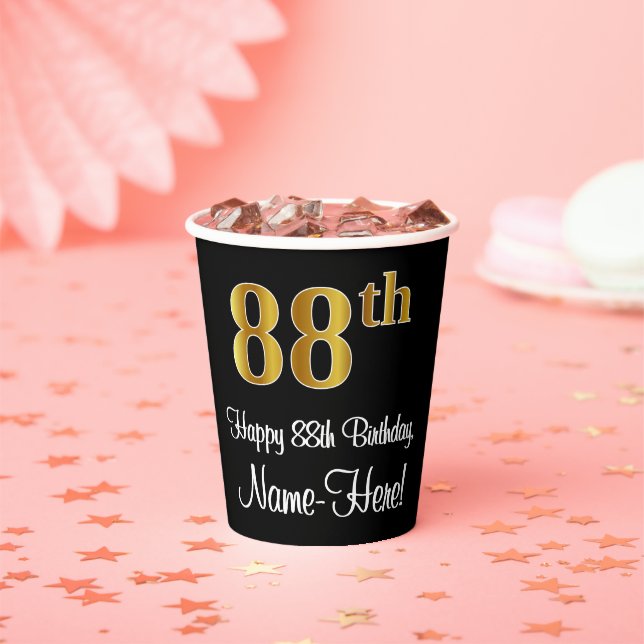 88th Birthday - Elegant Luxurious Faux Gold Look # Paper Cups (Insitu)