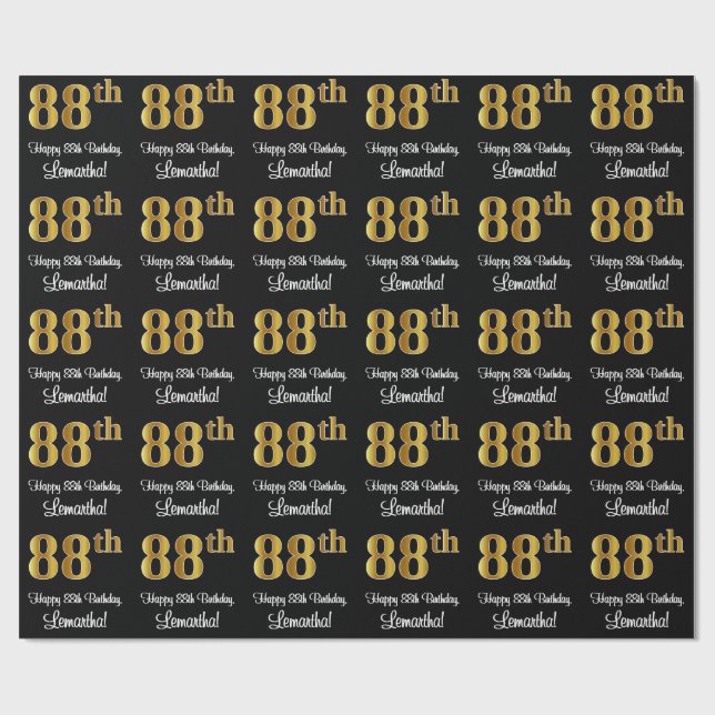 88th Birthday: Elegant Luxurious Faux Gold Look # Wrapping Paper (Flat)