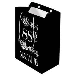 88th Birthday: Fancy, Elegant Script + Custom Name Medium Gift Bag
