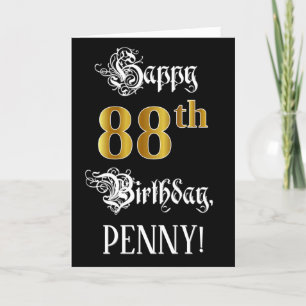 88th Birthday — Fancy Script; Faux Gold Look; Name Card