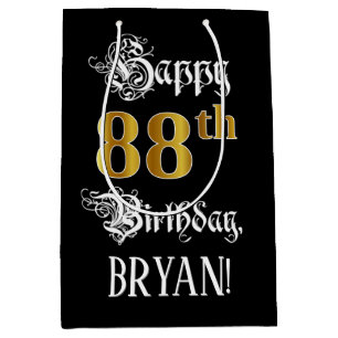88th Birthday ~ Fancy Script; Faux Gold Look; Name Medium Gift Bag