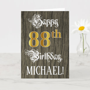 88th Birthday: Faux Gold Look + Faux Wood Pattern Card
