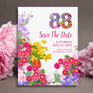 88th Birthday Floral Flowers, Modern Save The Date Announcement Postcard