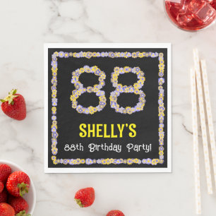 88th Birthday: Floral Flowers Number, Custom Name Napkin