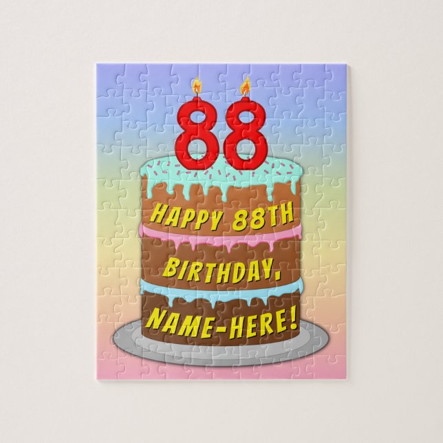 88th Birthday: Fun Cake and Candles + Custom Name Jigsaw Puzzle (Vertical)
