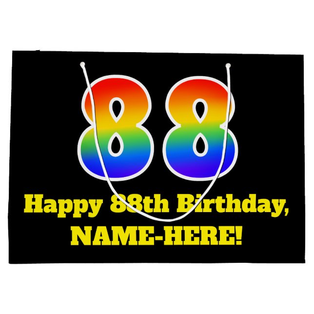 88th Birthday ~ Fun, Colourful, Vibrant, Rainbow 8 Large Gift Bag (Back)