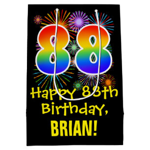 88th Birthday: Fun Fireworks Pattern + Rainbow 88 Medium Gift Bag