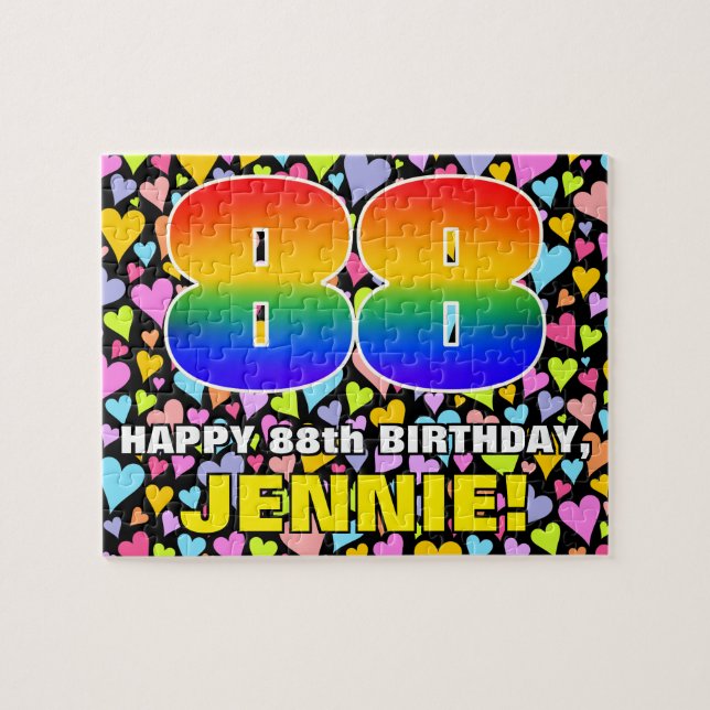 88th Birthday — Fun, Loving Heart Shapes + “88” Jigsaw Puzzle (Horizontal)