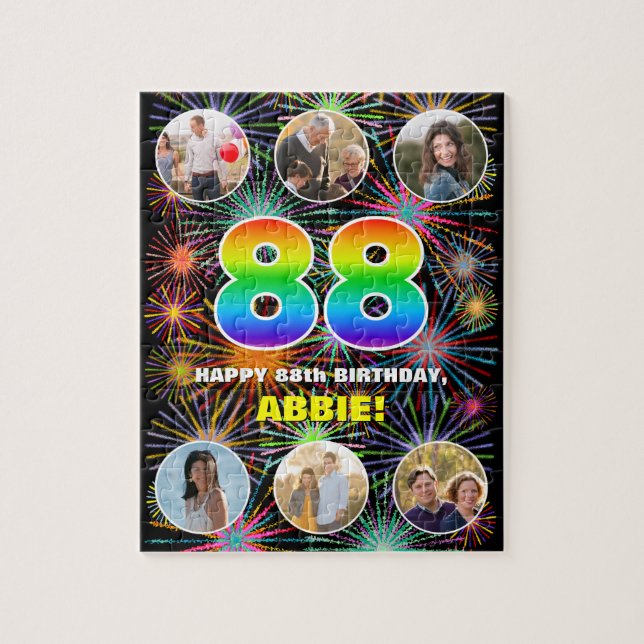 88th Birthday: Fun Rainbow #, Custom Name + Photos Jigsaw Puzzle (Vertical)