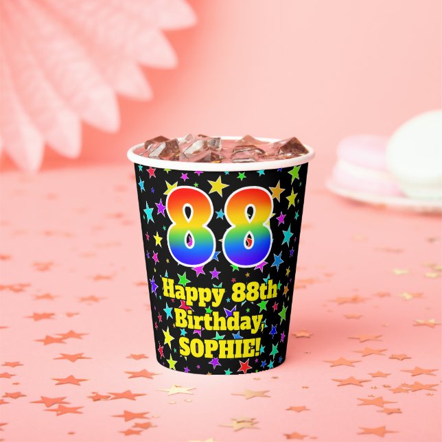 88th Birthday: Fun Stars Pattern and Rainbow 88 Paper Cups (Insitu)