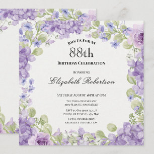 88th Birthday Invitation Elegant Purple Floral