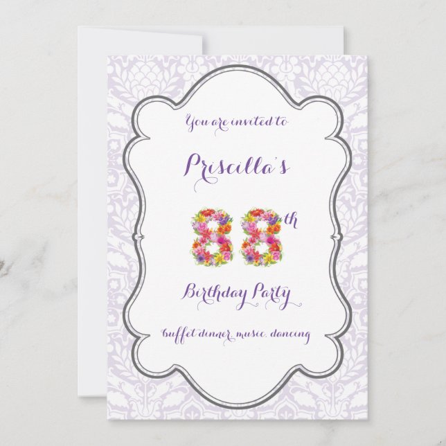 88th,Birthday Invitation Fantasy,Number Floral (Front)