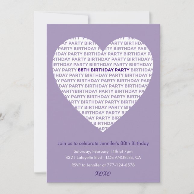 88th birthday invitation typography xoxo  (Front)