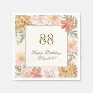 88th Birthday Napkin Autumn Colour Floral Ivory