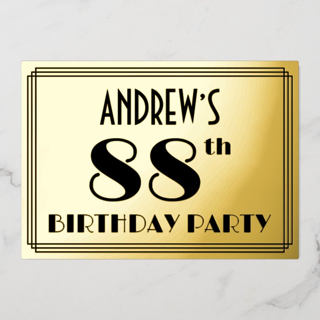 88th Birthday Party — Art Deco Look “88” + Name (Front)