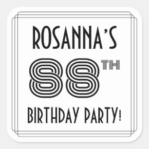 88th Birthday Party: Art Deco Style + Custom Name Square Sticker