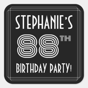 88th Birthday Party: Art Deco Style & Custom Name Square Sticker