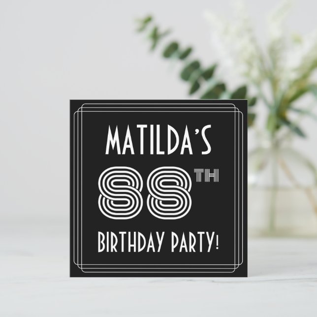 88th Birthday Party: Art Deco Style w/ Custom Name Invitation (Standing Front)