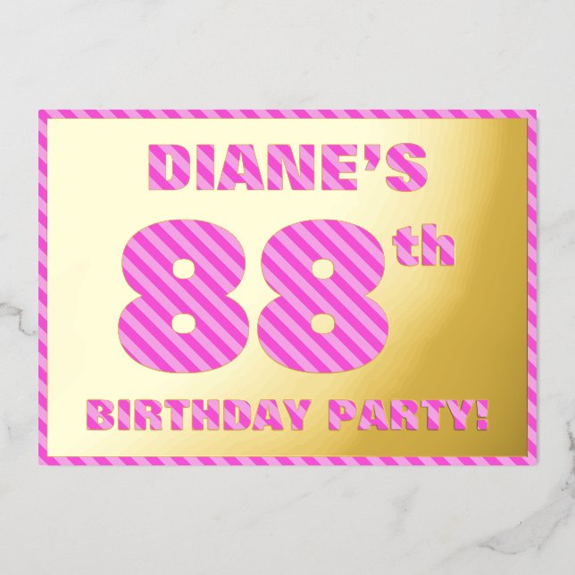 88th Birthday Party — Bold, Fun, Pink Stripes # 88 (Front)