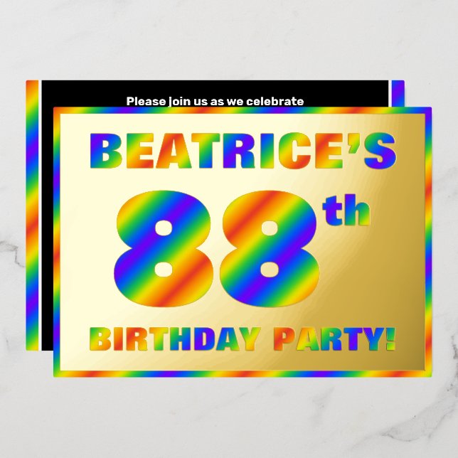 88th Birthday Party — Fun, Rainbow Spectrum “88” (Front/Back)