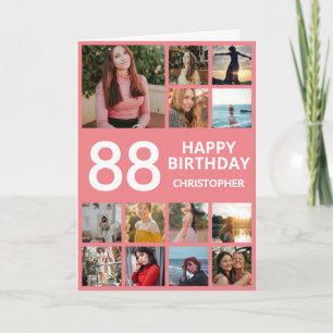 88th Birthday Photo Collage 13 Photos Pink & White Card